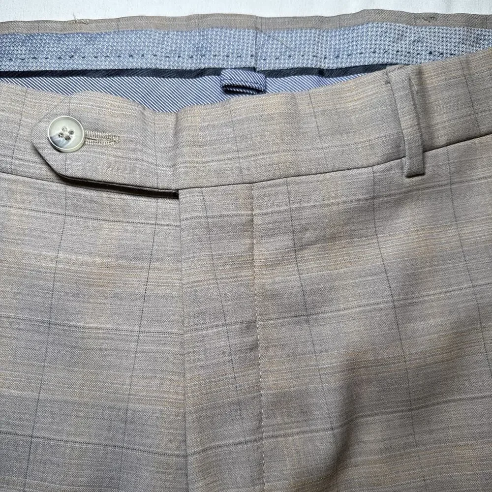 Ballin Pants Mens 36x28.5 Tan Gray Plaid Wool Dress Pants Comfort EZE Canada - Picture 2 of 16